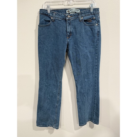 Harley-Davidson Denim - Harley Davidson Straight Jeans Women's 8 Petite Blue Denim Stretch Medium Wash